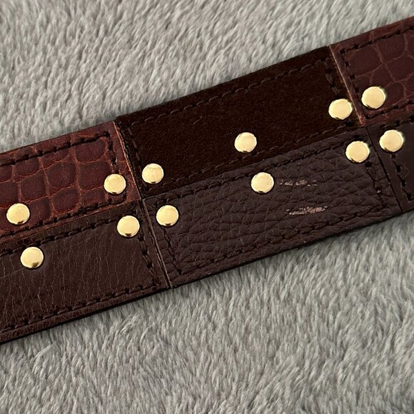 Michael Kors Brown Gold Leather Patchwork Studded Thick Belt Women's MEDIUM - Picture 6 of 7